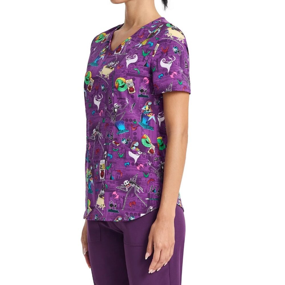 Disney The Nightmare Before Christmas V Neck Print Scrub Top Scrubstar Womens - Picture 6 of 8